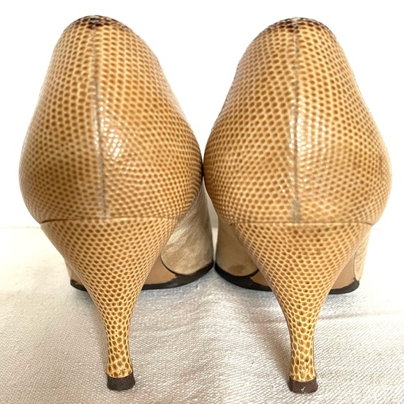 Salvatore Ferragamo Suede/Snake Embossed Leathr Pointed Cap Toe Heels/Shoes 9.5B - Picture 7 of 16